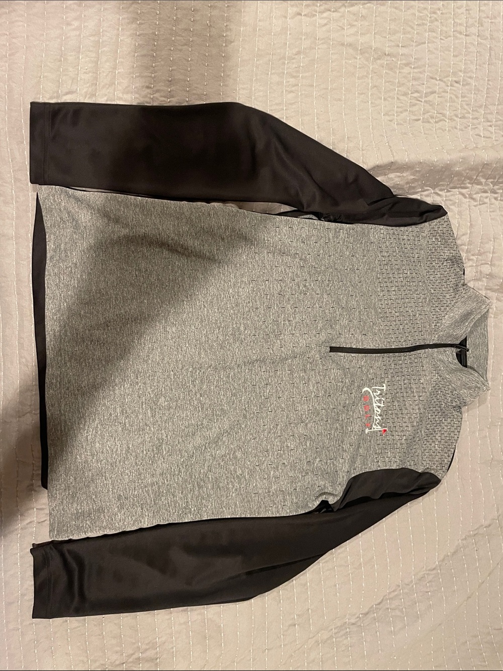 adidas Grey and Black Golf Quarter-Zip Pullover with Red Accent